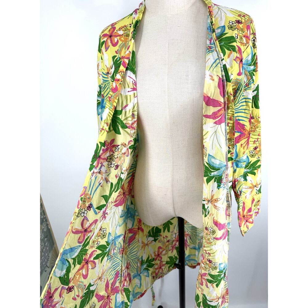 All For Color Robe And Capri Pants Set Colorful Floral Cotton Casual Vacation L - Picture 4 of 9
